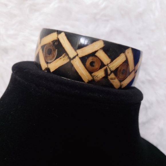 Tribal Wooden Inlay Bangle Bracelet - Picture 15 of 16